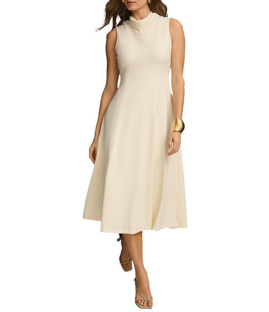 Donna Karan Sleeveless Cowl Mock Neck A-Line Midi Dress Product Image