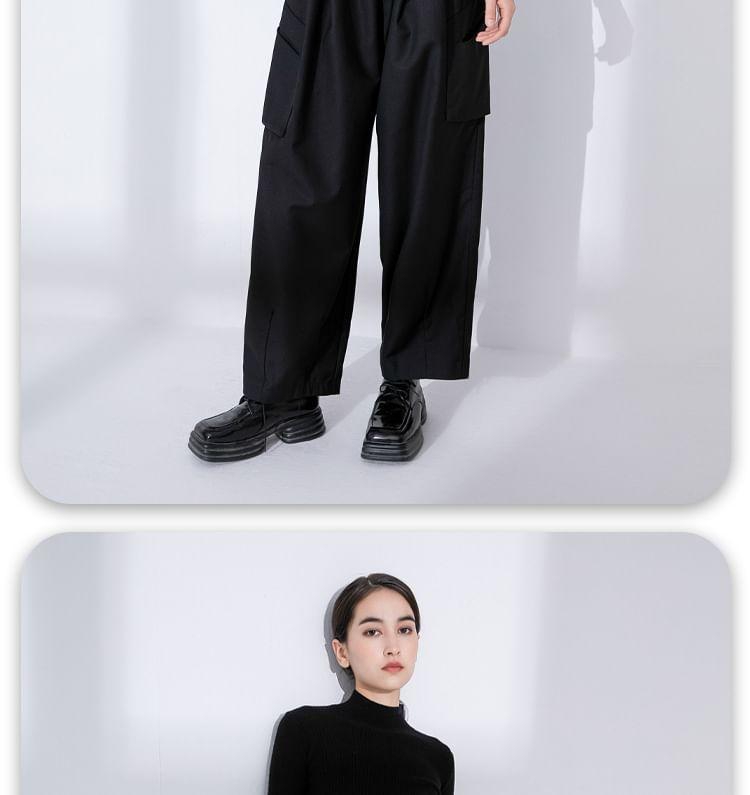 Drawstring Waist Plain Wide Leg Cargo Pants Product Image