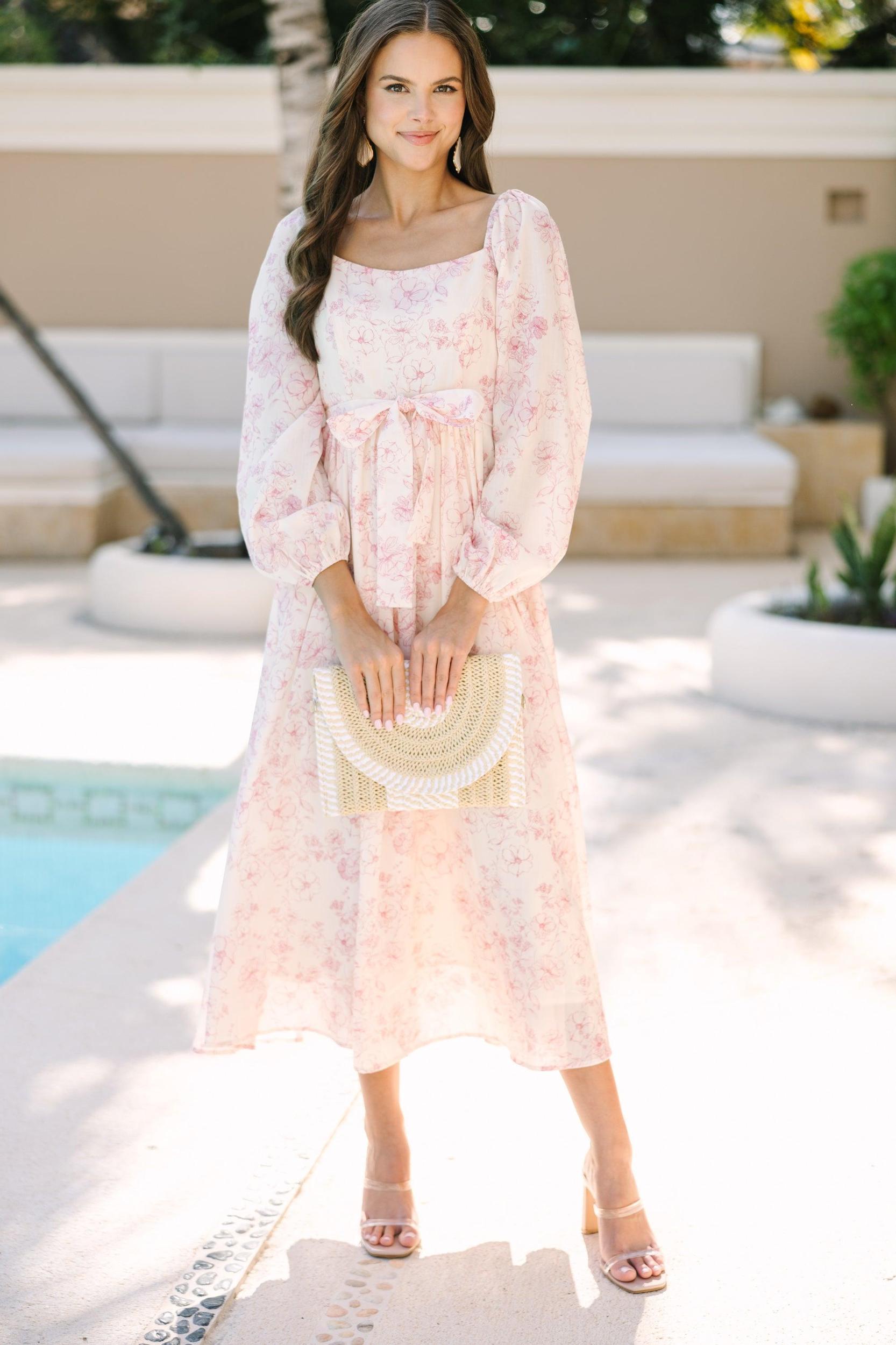 Feeling Oh So Sweet Pink Floral Midi Dress Female Product Image