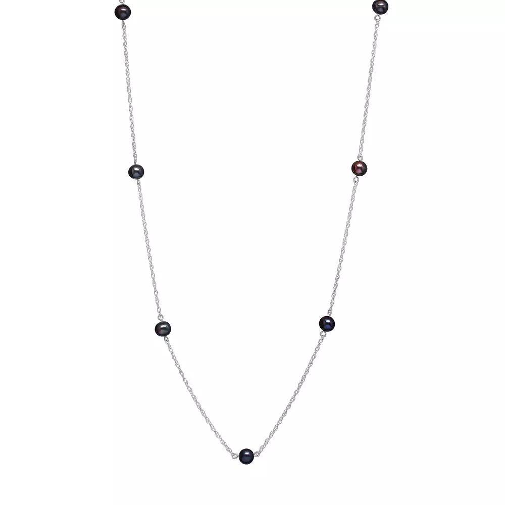 14k White Gold Freshwater Cultured Pearl Station Necklace, Women's, Size: 18", Black Product Image