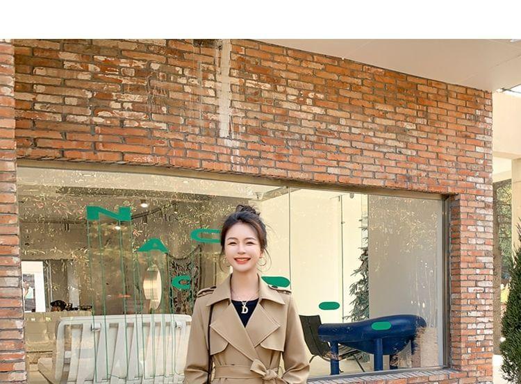 Collared Plain Double Breasted Trench Jacket Product Image