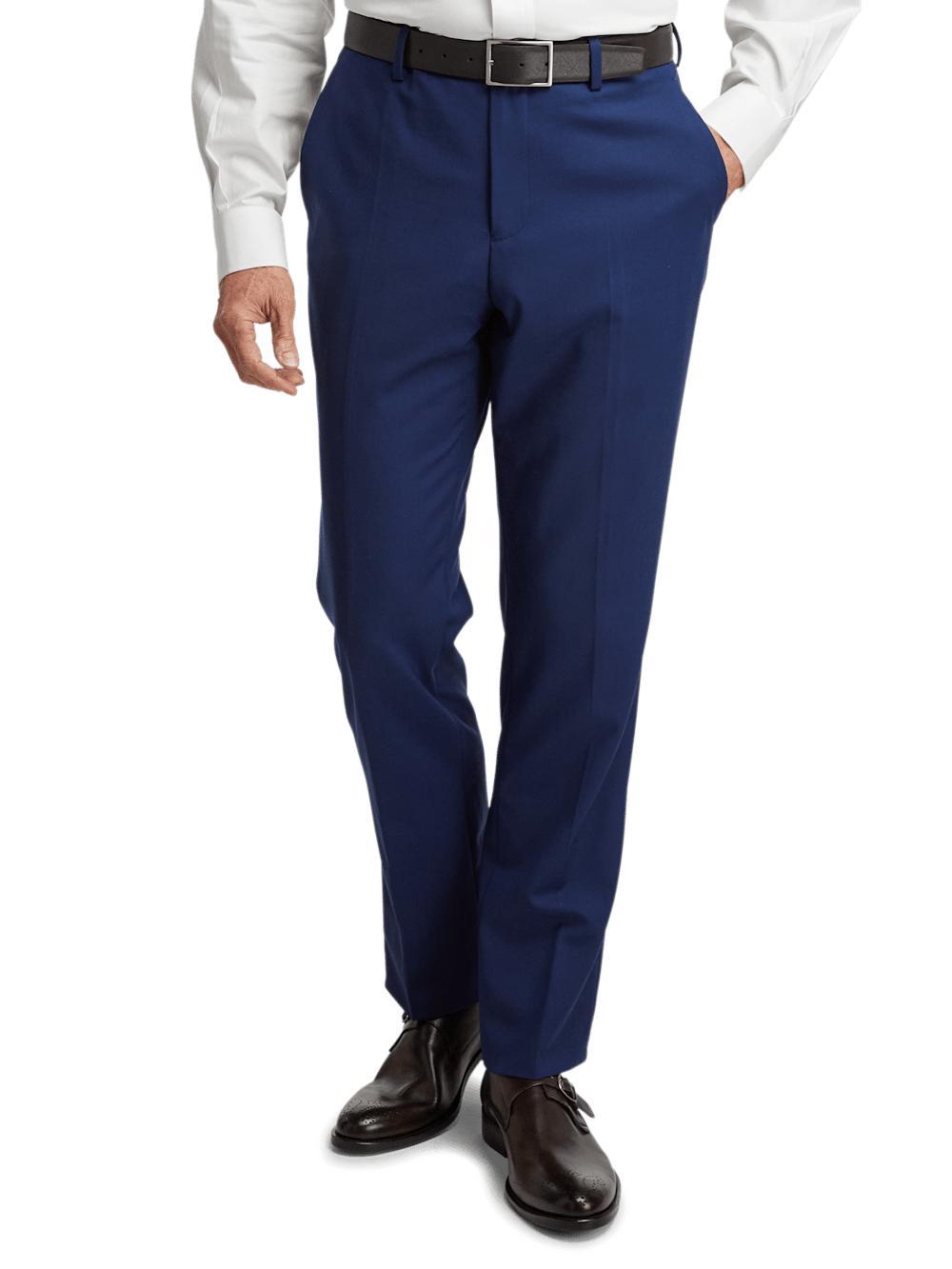 Wool Stretch Bengaline Single Breasted Peak Lapel Suit - Blue Product Image