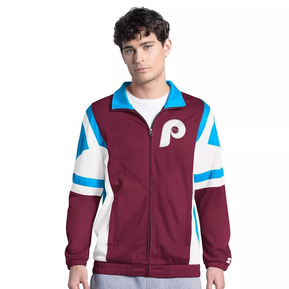 Men's Starter Burgundy/Light Blue Philadelphia Phillies Contender Tricot Full-Zip Track Jacket, Size: Small, Med Re Product Image