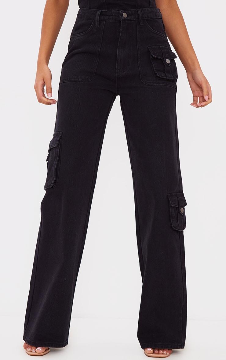 Tall Washed Black Mid Rise Cargo Jeans Product Image