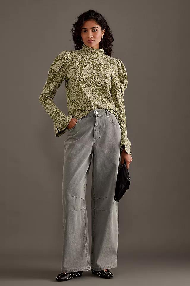 By Anthropologie Puff-Sleeve Turtleneck Jacquard Top Product Image