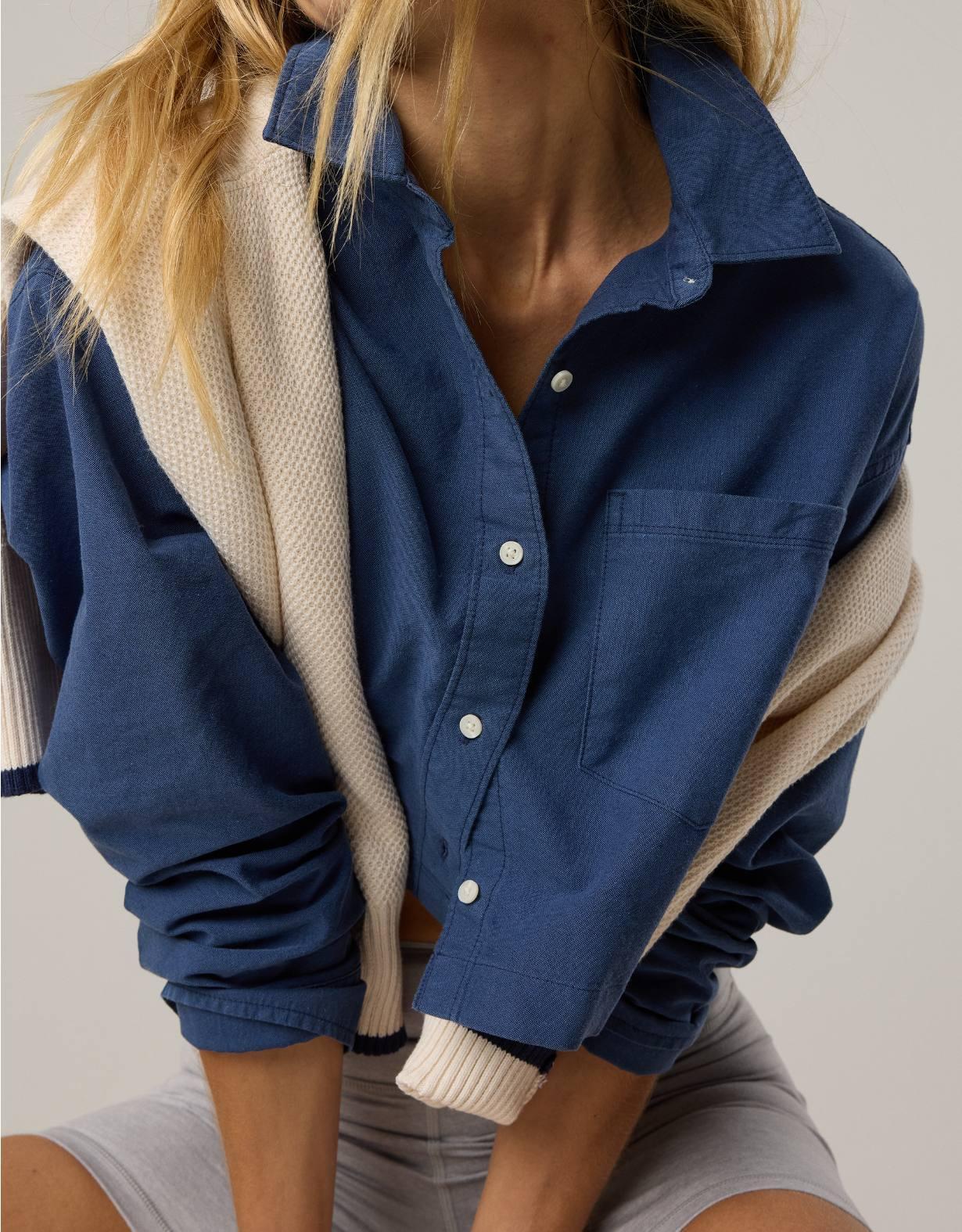 OFFLINE By Aerie Cropped Button Up Shirt Product Image