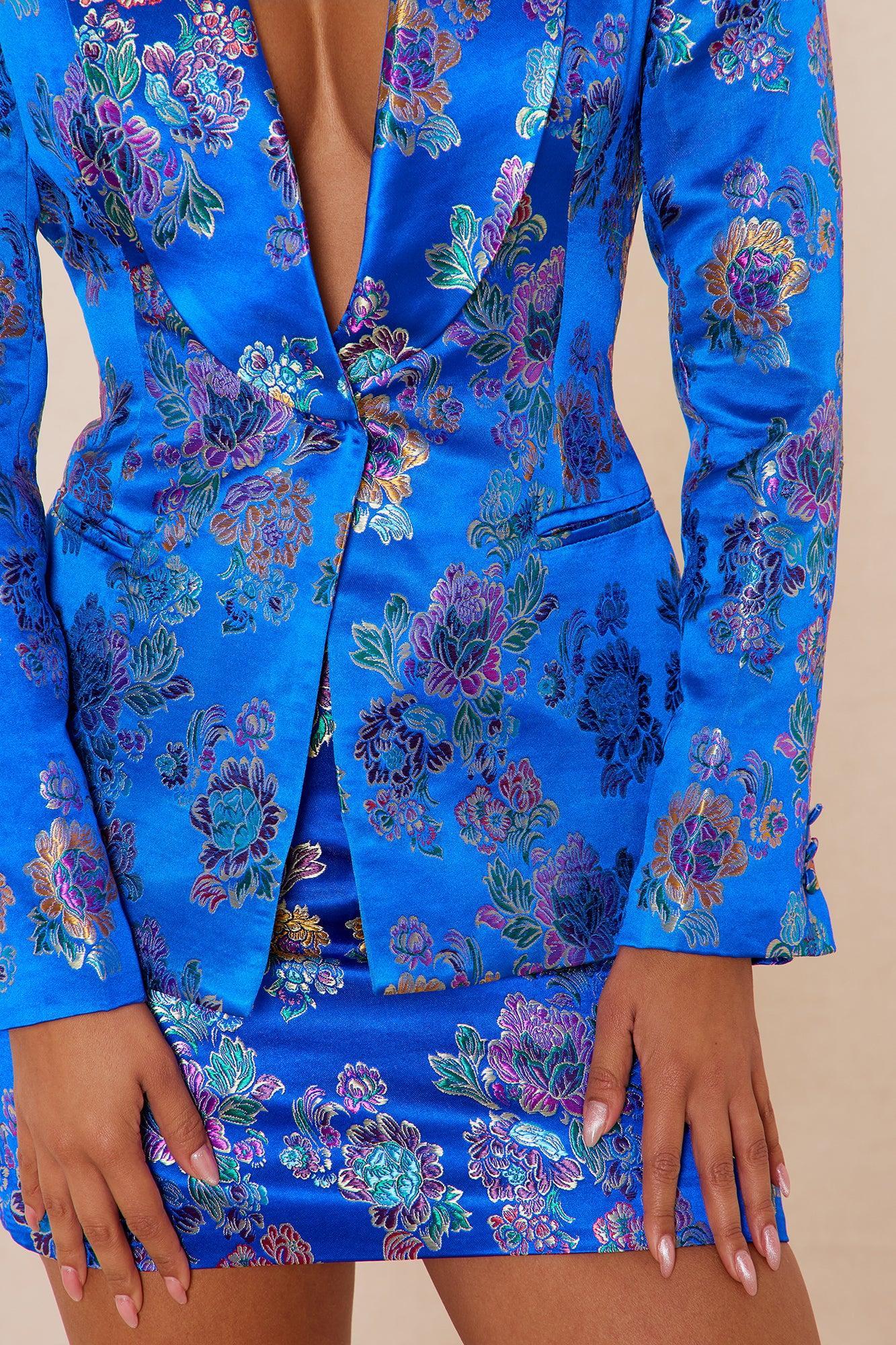 Brenda Satin Embroidered Skirt Suit Set - Royal Product Image