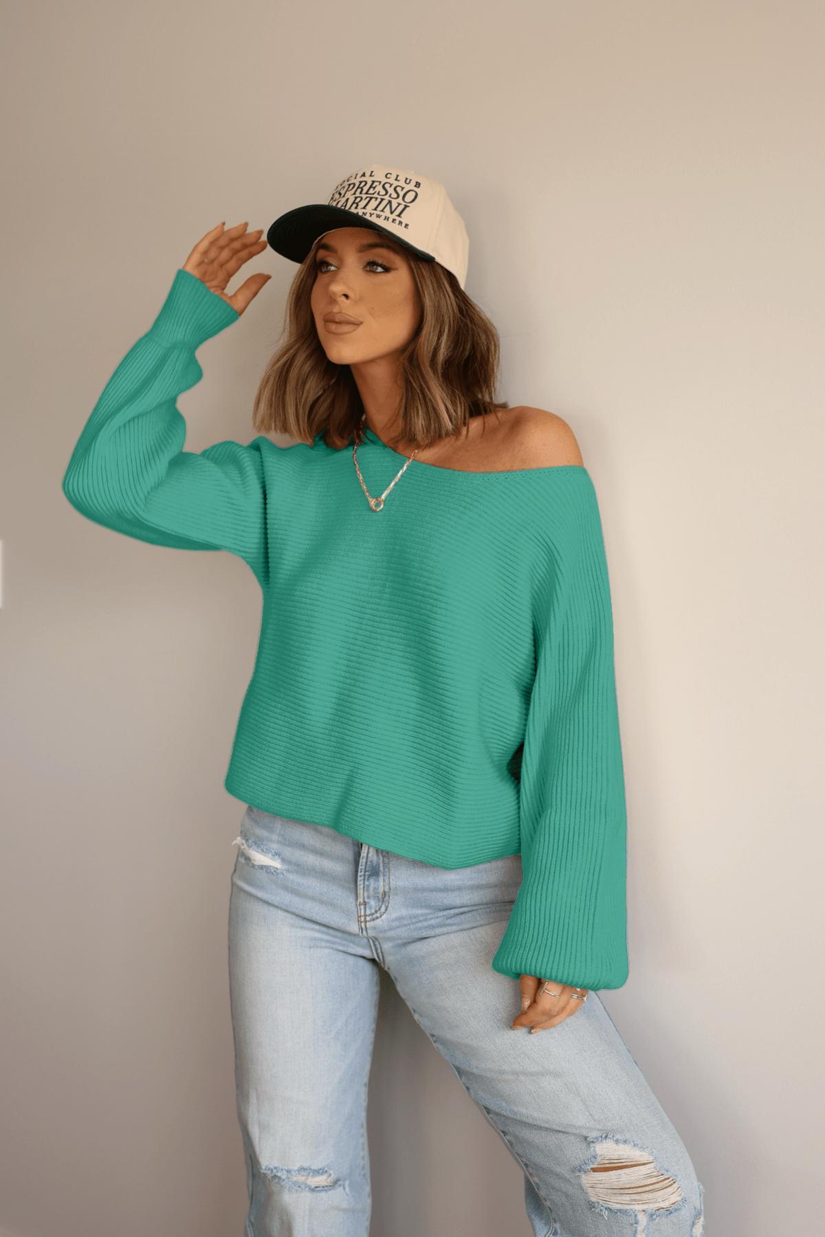 Avery Ribbed Boat Neck Sweater - Green - FINAL SALE Product Image