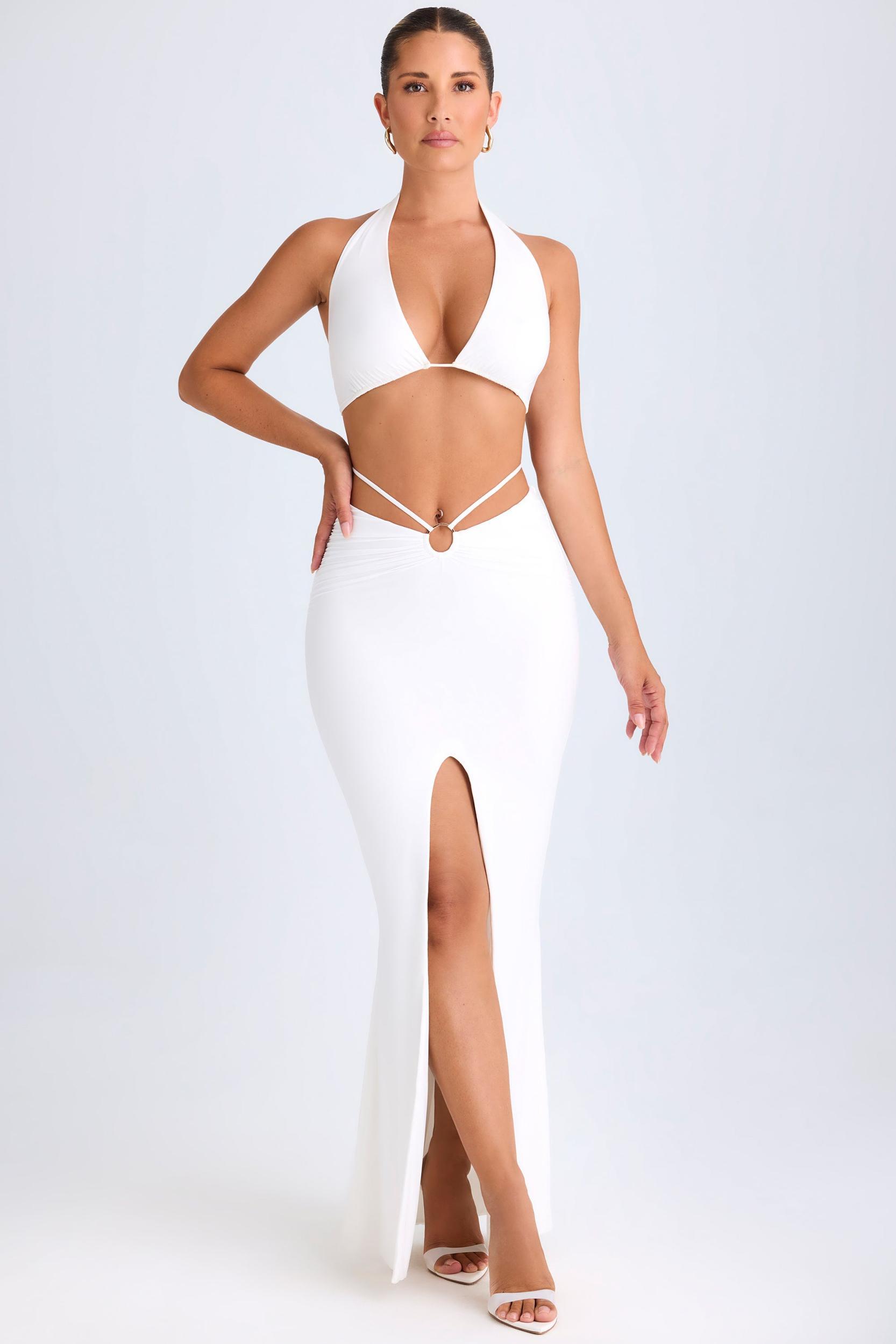 Hardware-Detail Mid-Rise Maxi Skirt in White Product Image