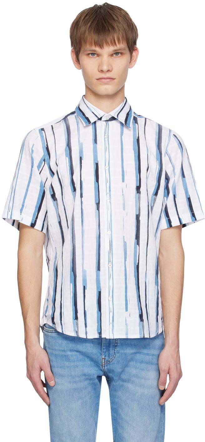 HUGO BOSS White & Blue Printed Shirt In 100-white Product Image