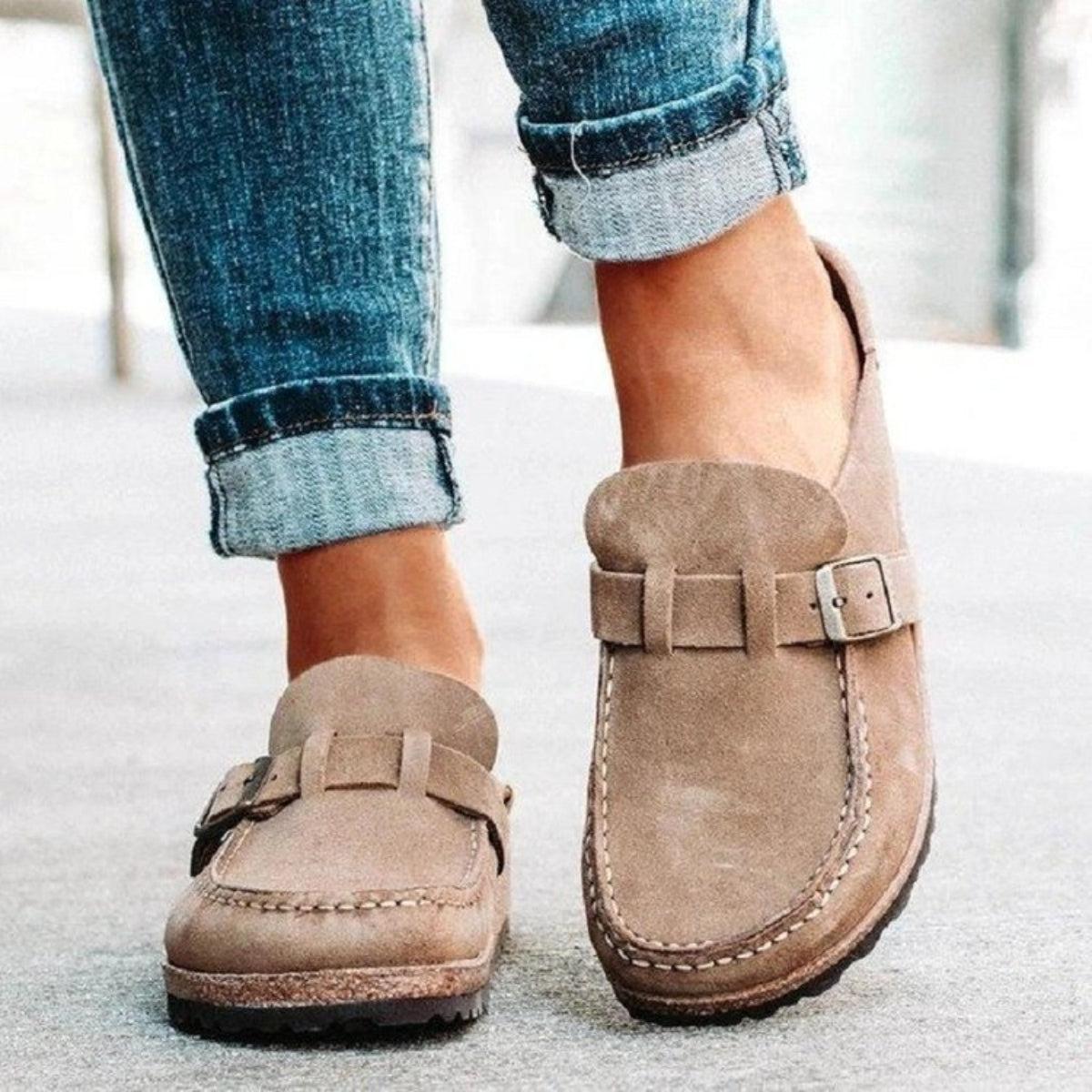 Round Toe Low Heel Buckle Sneakers Product Image