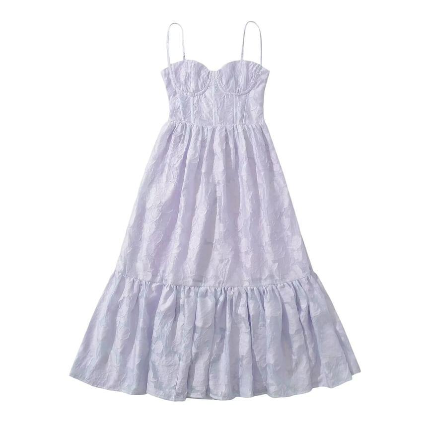 Spaghetti Strap Floral Jacquard Midi A-Line Sundress Product Image