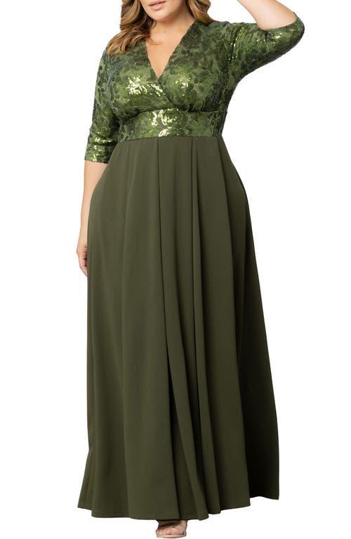 Womens Plus Size Paris Pleated Sequin Gown Product Image