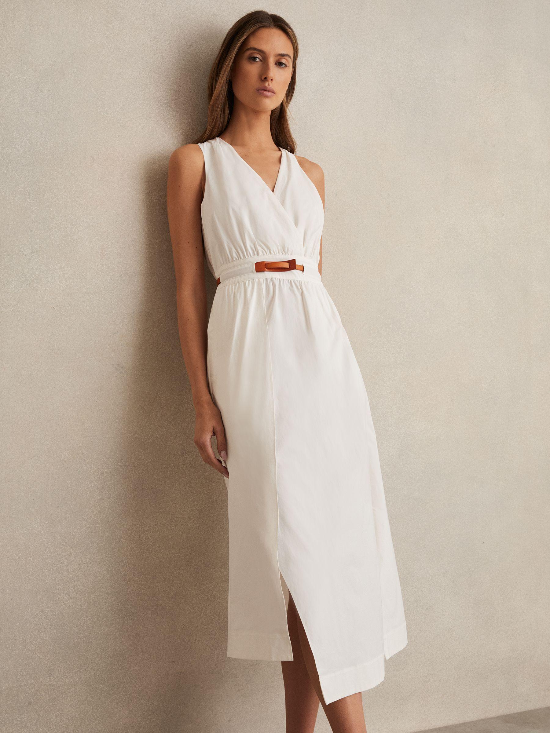 Cotton Shirred Midi Dress in Red Product Image
