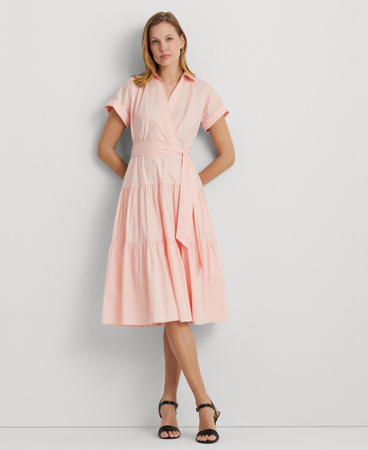 Lauren Ralph Lauren Belted Cotton-Blend Tiered Dress Opal) Women's Dress Product Image