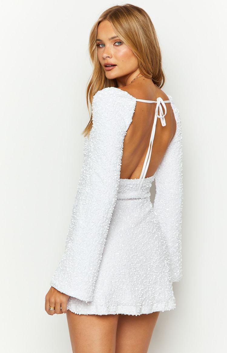 Marienne White Velvet Sequin Mini Dress Product Image