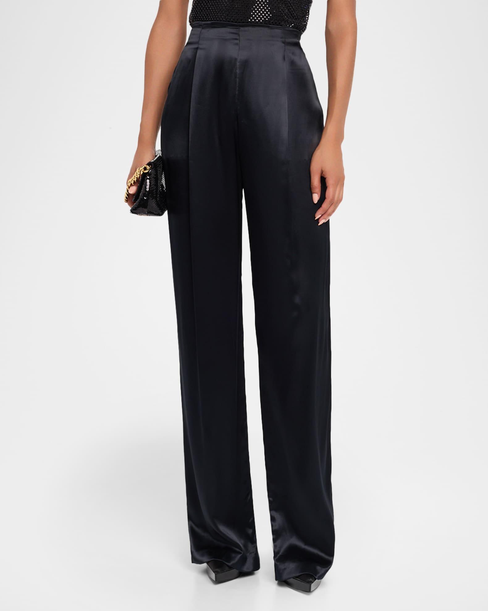 Pleated Satin Straight-Leg Trousers Product Image