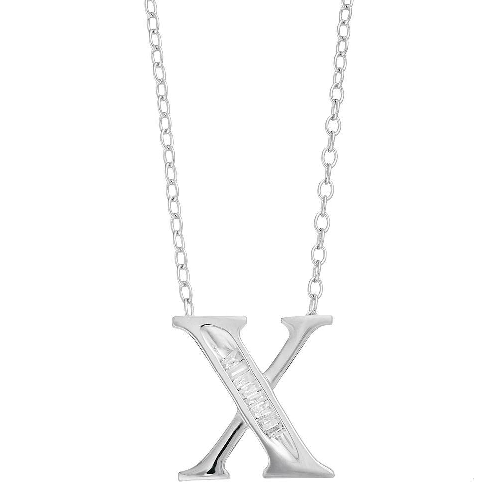 Sterling Silver Baguette Diamond Initial Pendant Necklace, Women's, Size: 18" Product Image