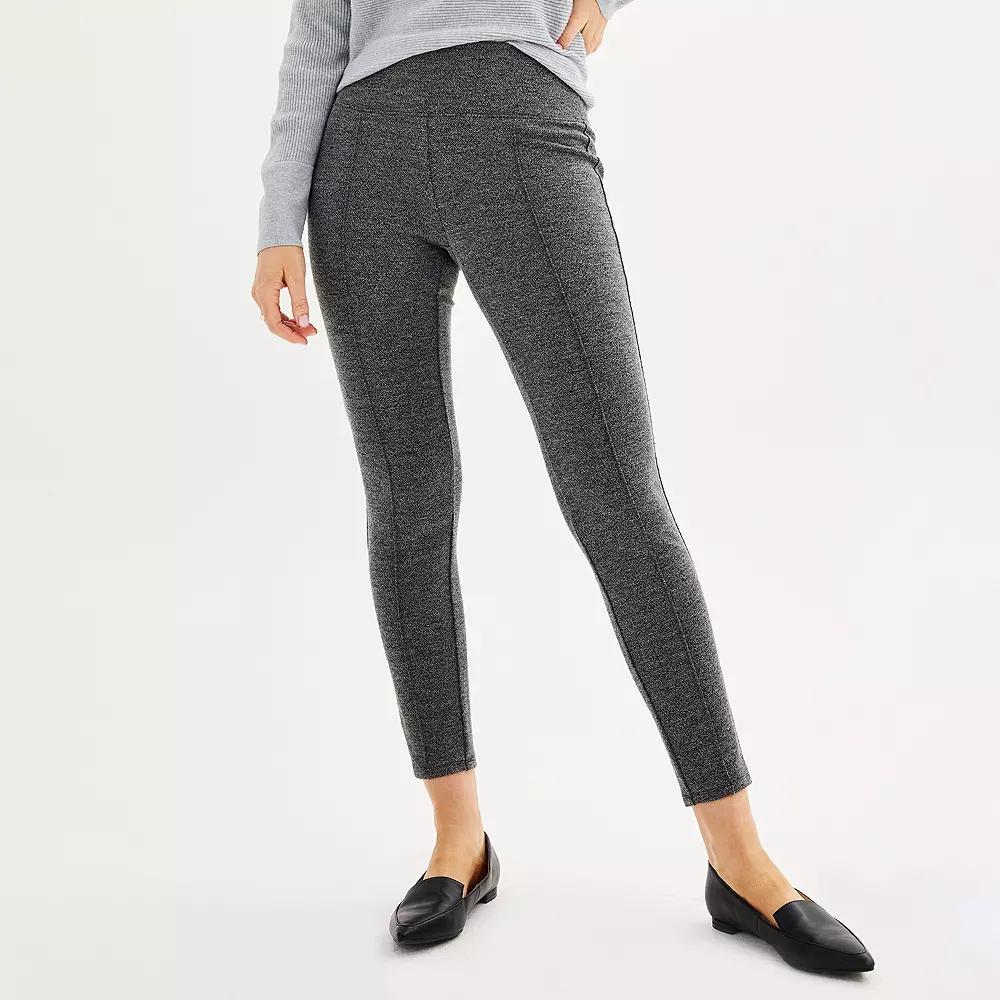Petite Nine West Seamed Tummy Control Ponte Leggings, Women's, Size: Medium Petite, Grey Black Texture Product Image