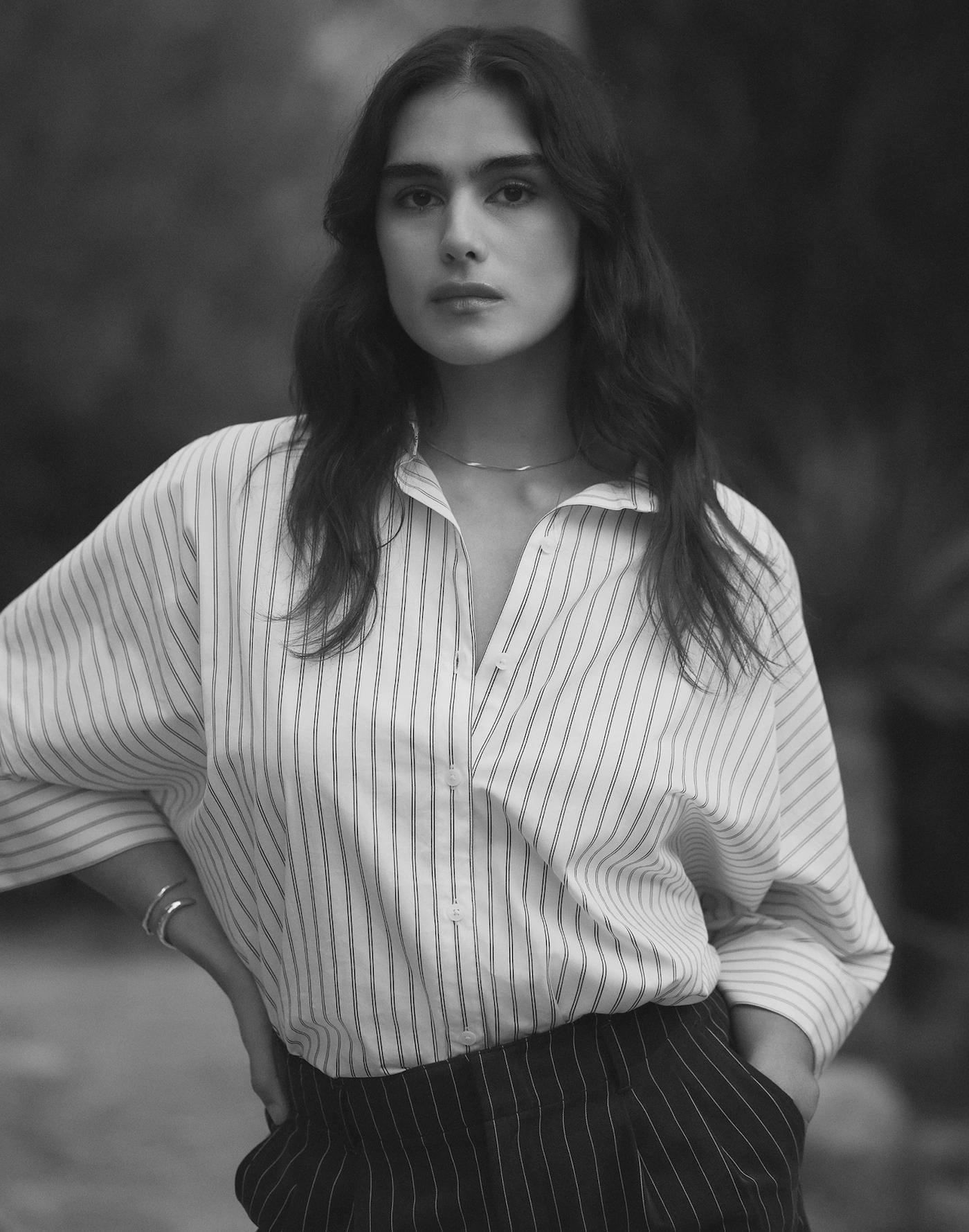 Poplin Oversized Button-Up Shirt in Stripe Product Image