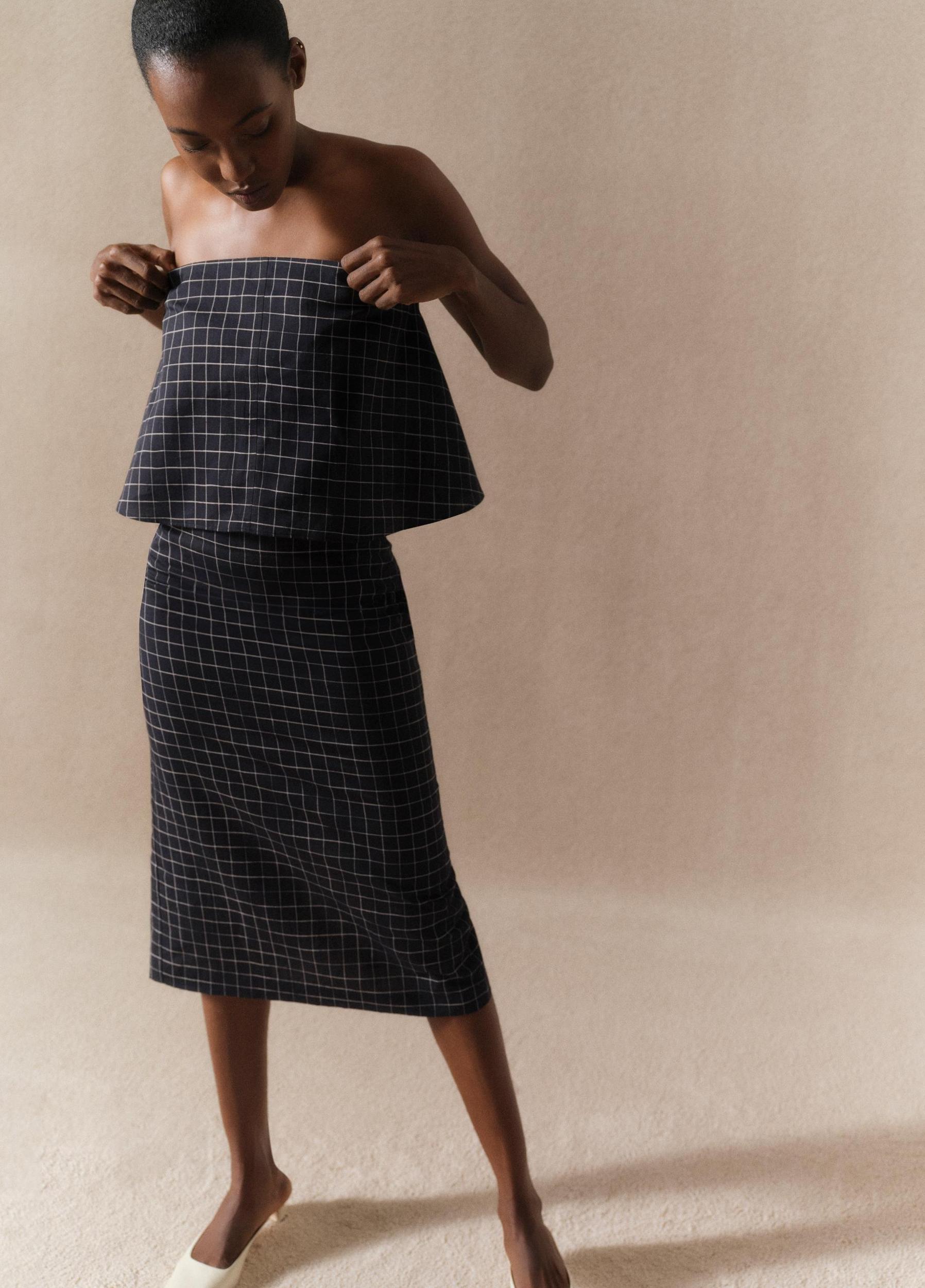 Trellis Plaid Cotton-Blend Tie-Back Top Product Image