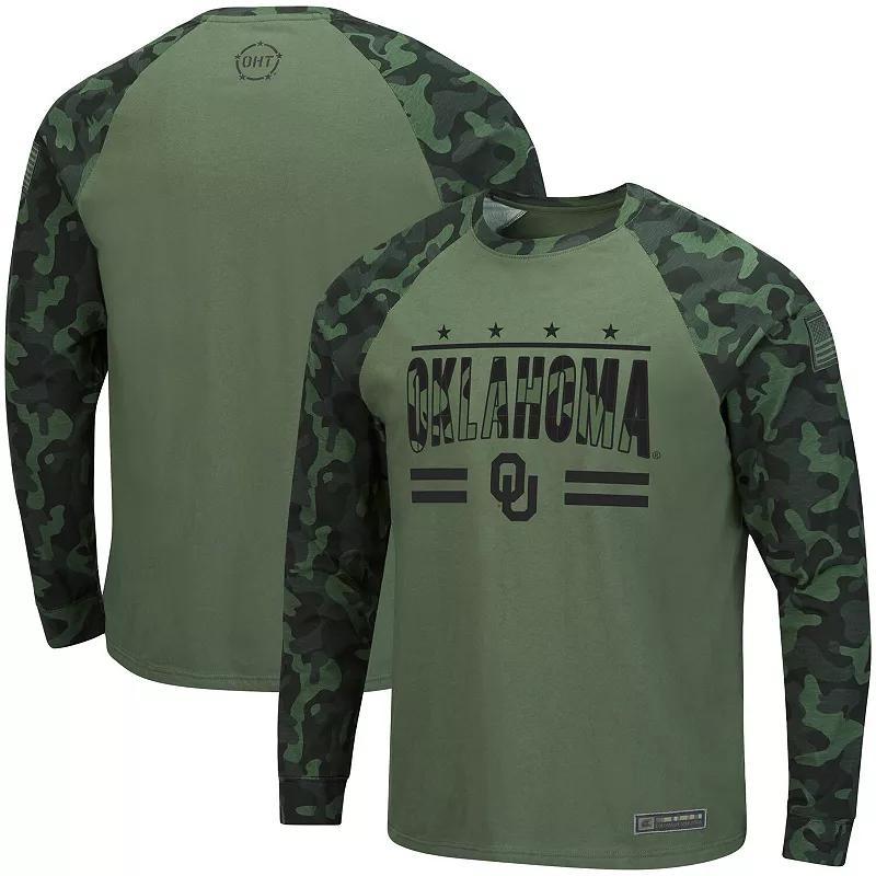 Men's Colosseum Olive/Camo Oklahoma Sooners OHT Military Appreciation Raglan Long Sleeve T-Shirt, Size: Large, Team Product Image