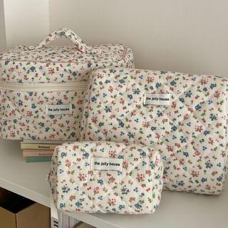 Floral Print Corduroy Pouch / Makeup Bag / Clutch Product Image