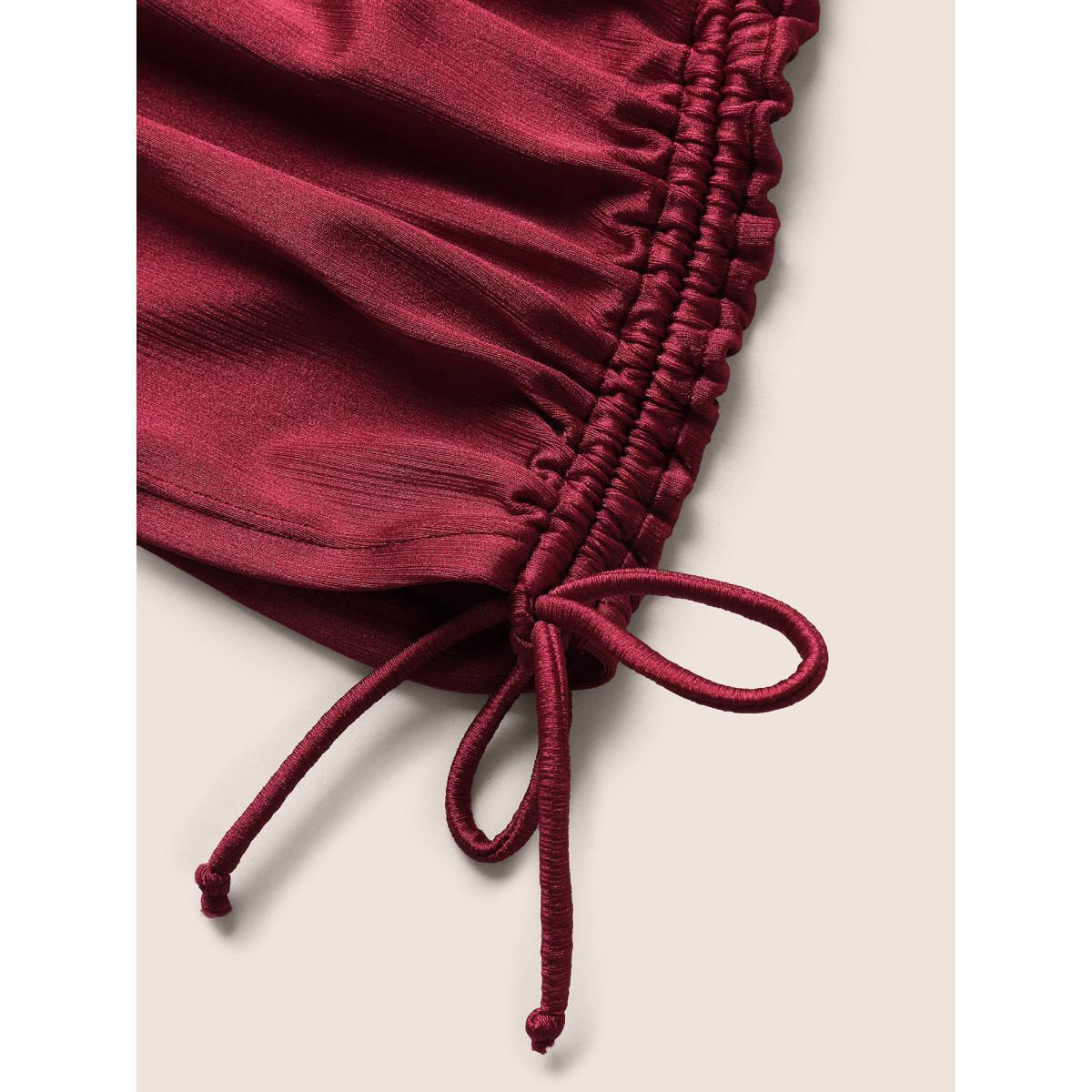 Plus Size Ruched Skinny Drawstring Heart Neckline One Piece Swimsuit Women's Swimwear Burgundy Beach Gathered Curve Bathing Suits High stretch One Pieces BloomChic 26/4X Product Image
