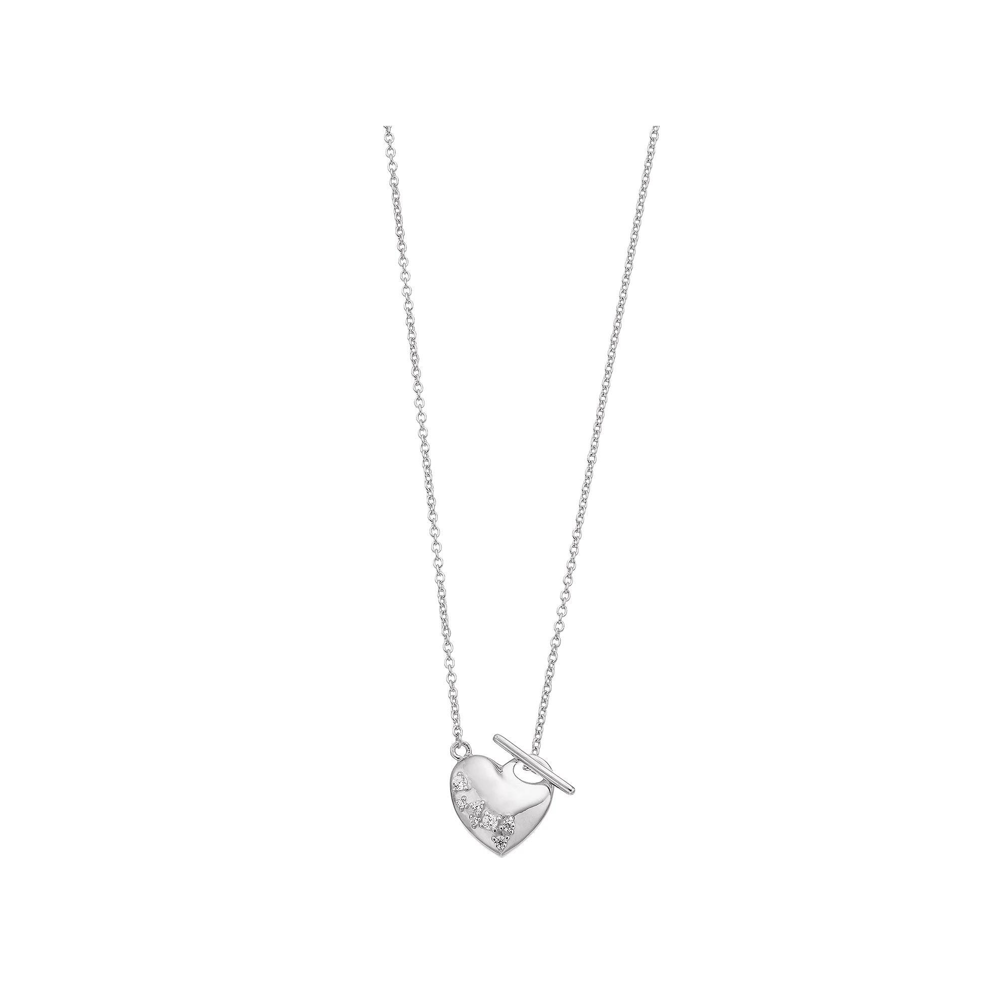 SIRI USA by TJM Sterling Silver Cubic Zirconia Heart Toggle Necklace, Women's, Size: 18" Product Image