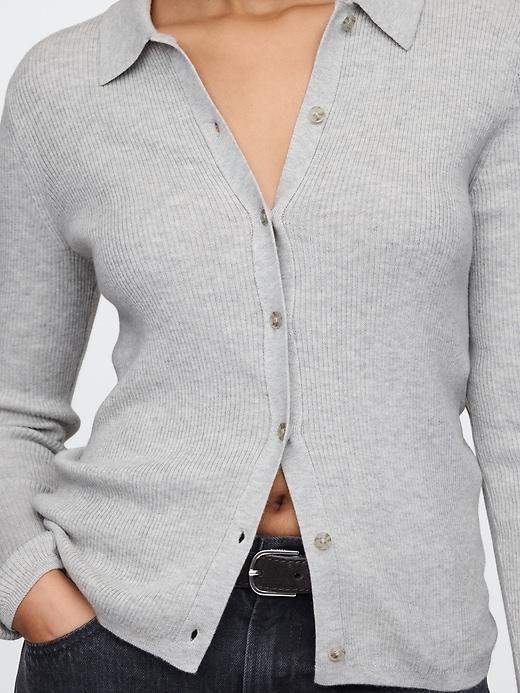 CashSoft Rib Polo Cardigan Product Image