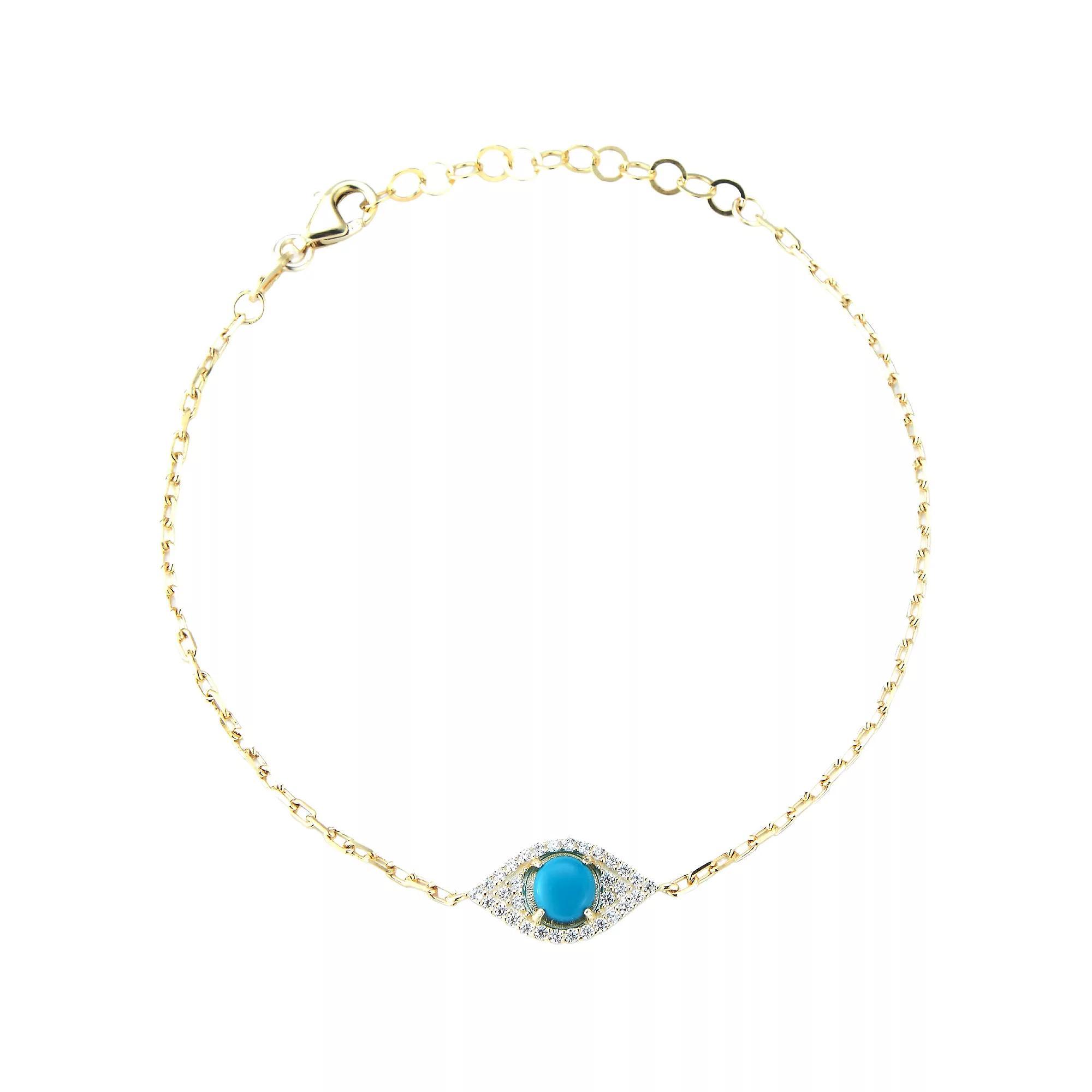 Sunkissed Sterling Cubic Zirconia & Synthetic Turquoise Dainty Eye Bracelet, Women's, Size: 8", Gold Tone Product Image