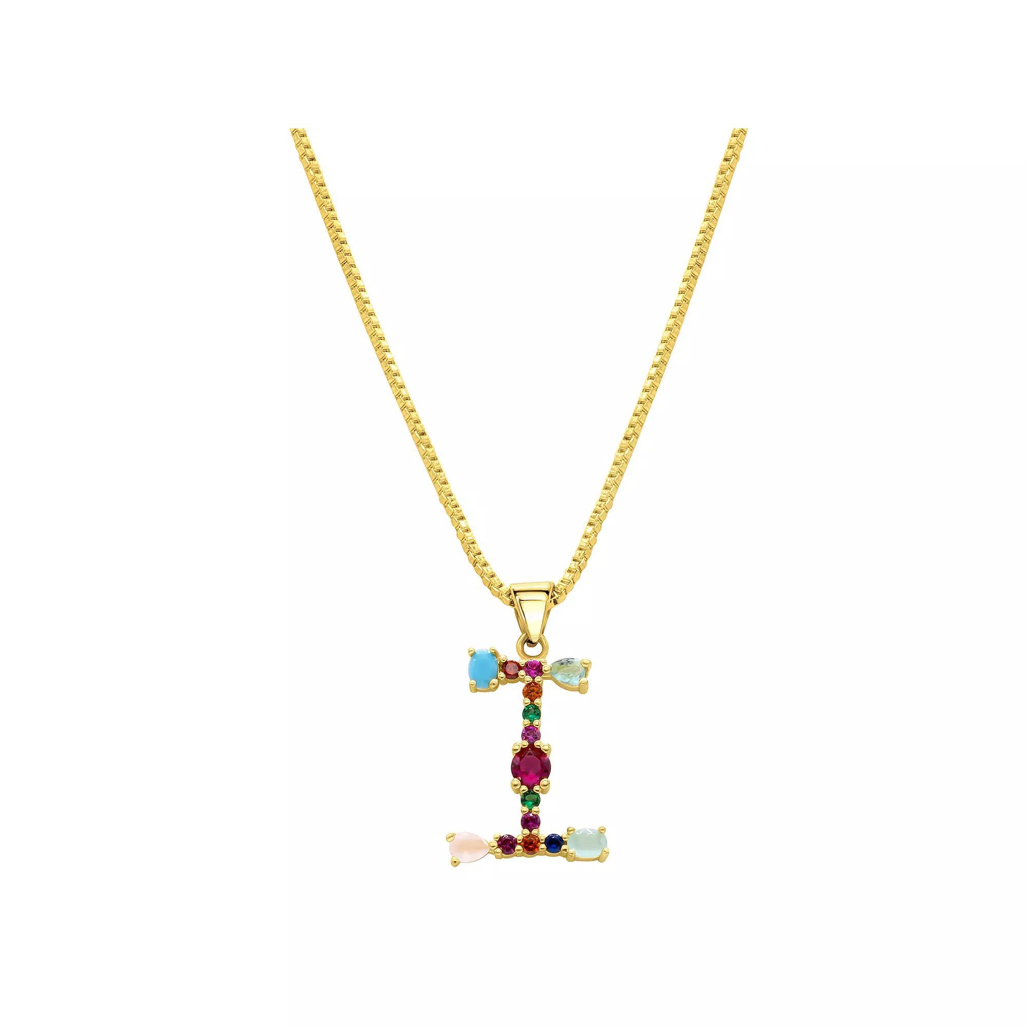Adornia Gold Tone Multi Color Cubic Zirconia Initial Necklace, Womens Product Image