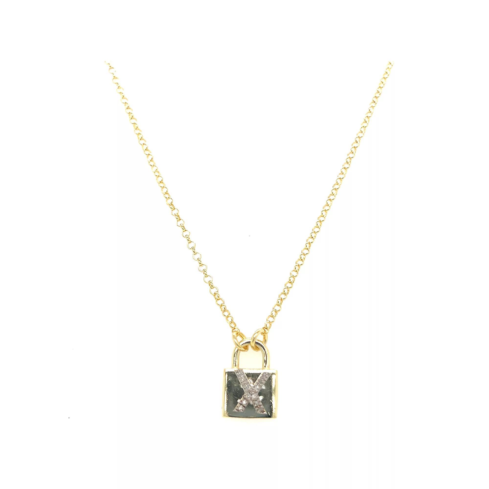 Meshmerise 18k Gold Over Silver 1/8 Carat T.W. Diamond Initial Padlock Necklace, Women's, Size: 16-18" ADJ, Gold Tone X Product Image