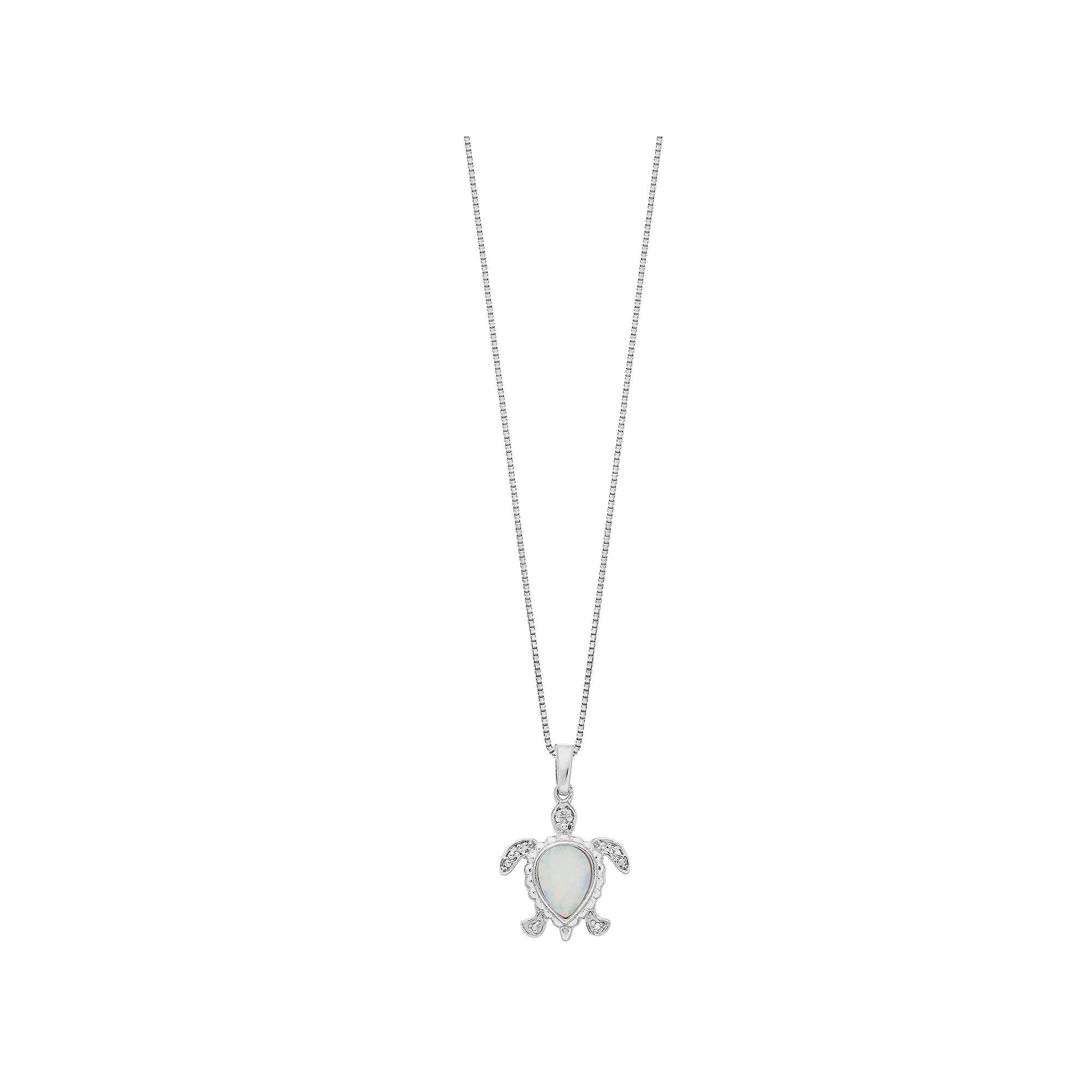 Gemminded Silver Tone Lab-Created Opal & Diamond Accent Turtle Pendant Necklace, Women's, Size: 18", Sterling Product Image