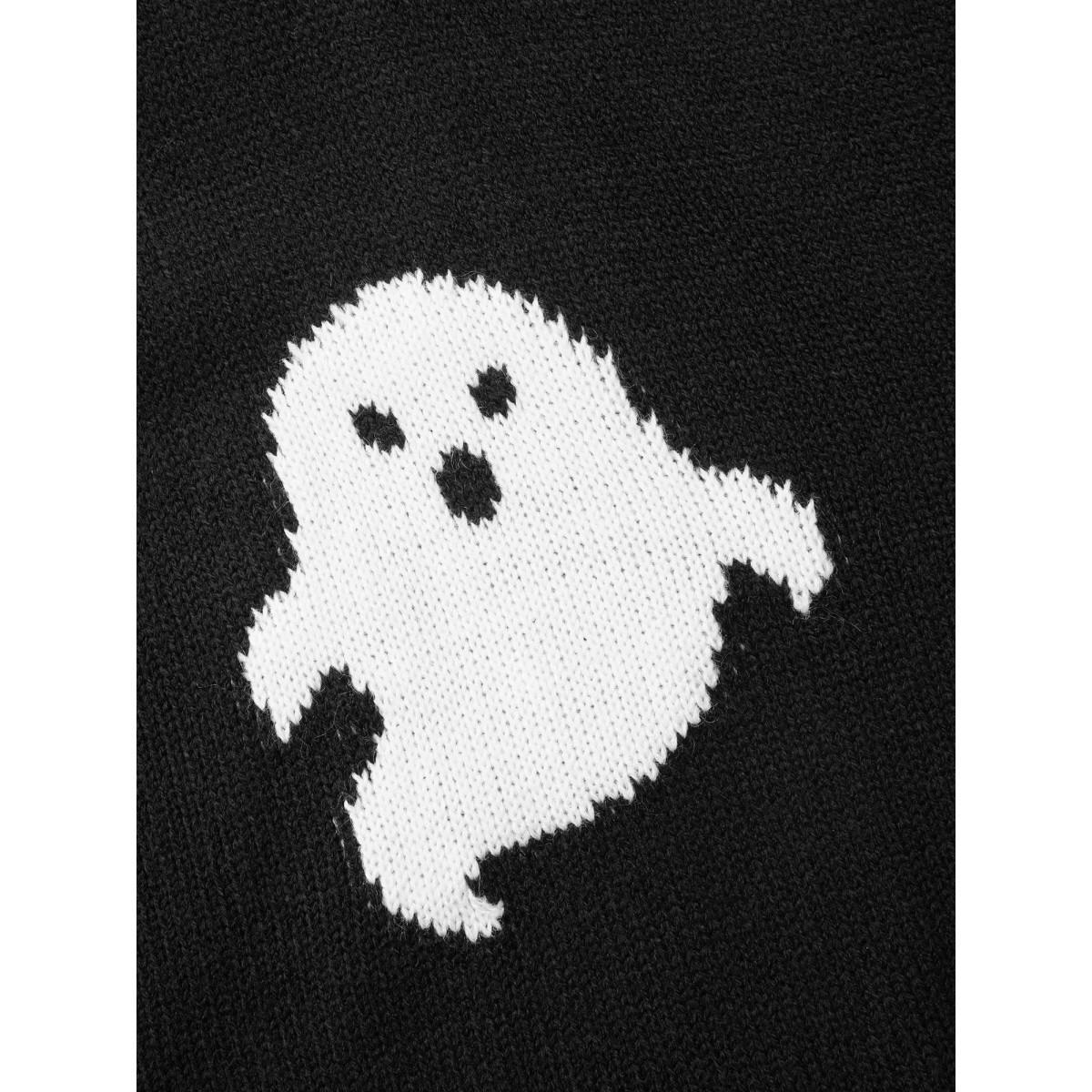 Plus Size Happy Ghost Jacquard Arc Cardigan Black Women Casual Loose Long Sleeve Everyday Cardigans BloomChic 14-16/1X Product Image