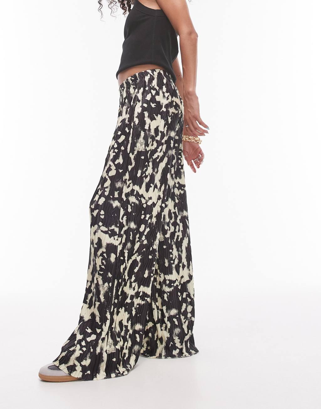 Topshop plisse wide leg pants in blurred animal print Product Image