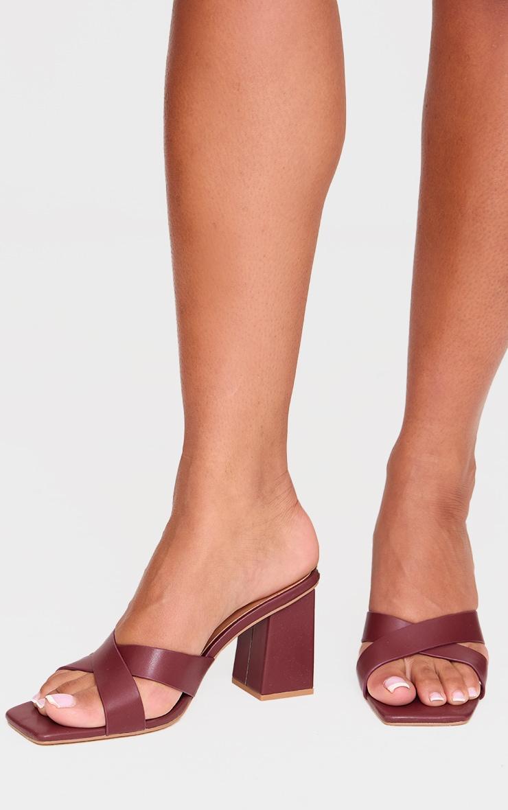 Burgundy Pu Cross Strap Block Heeled Mules Product Image