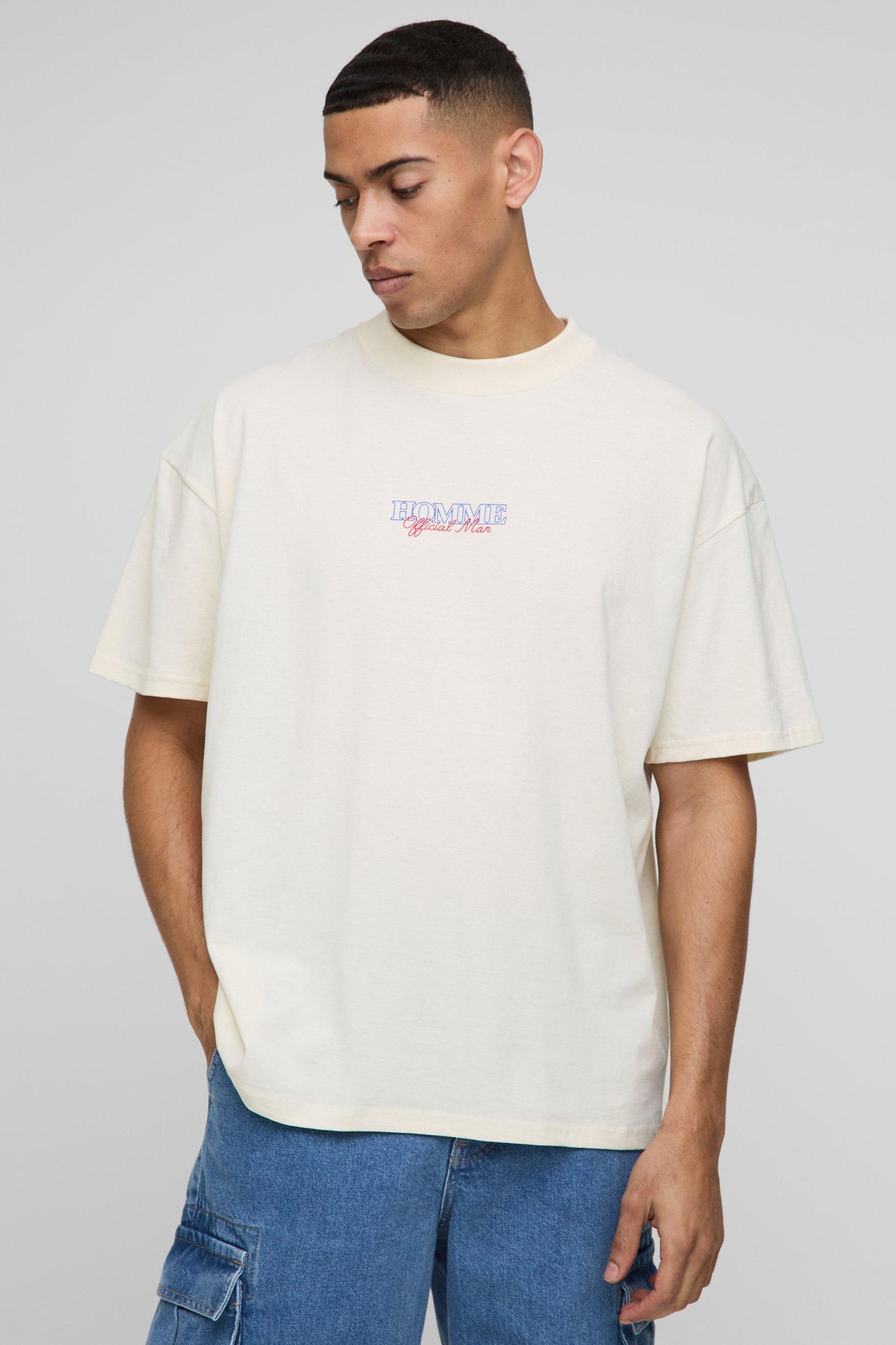 Oversized Extended Neck Sketchy Palm Tree Landscape T-Shirt | boohooMAN USA Product Image