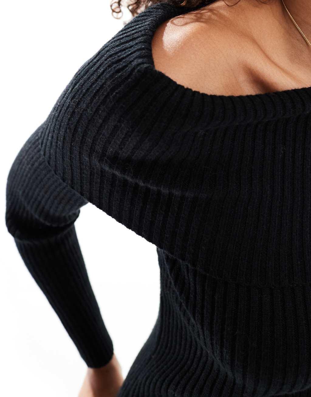 ONLY off the shoulder knit sweater in black  Product Image