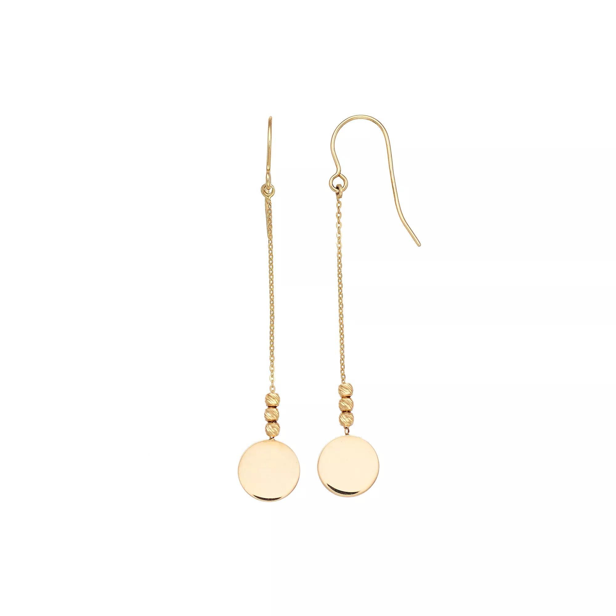 14k Yellow Gold Disc Bead Linear Drop Earrings, Women's, 14k Gold Product Image