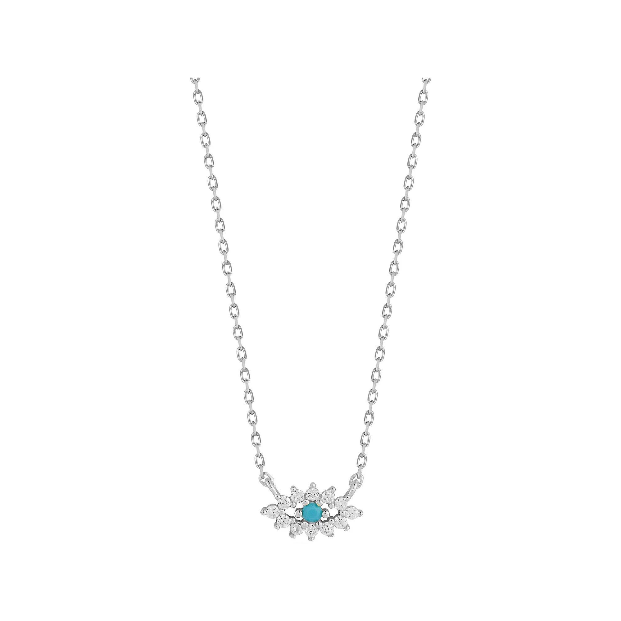 Sunkissed Sterling Cubic Zirconia Dainty Evil Eye Pendant Necklace, Women's, Size: 18", Silver Tone Product Image