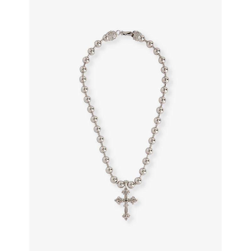 EMANUELE BICOCCHI Mens  Beaded Chain Cross Sterling-silver Necklace Product Image