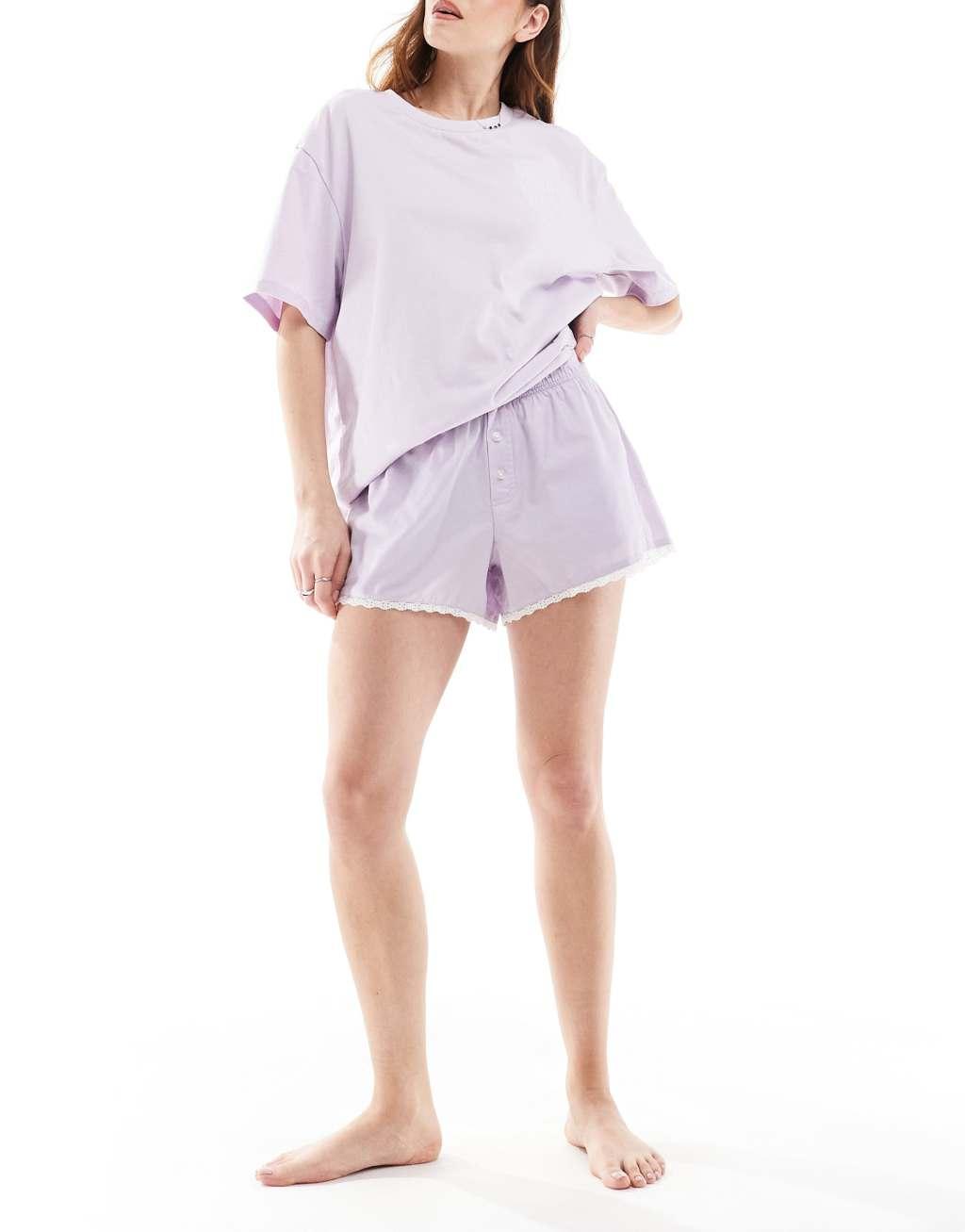 Hollister Sleepwear mid rise cotton shorts in light purple Product Image