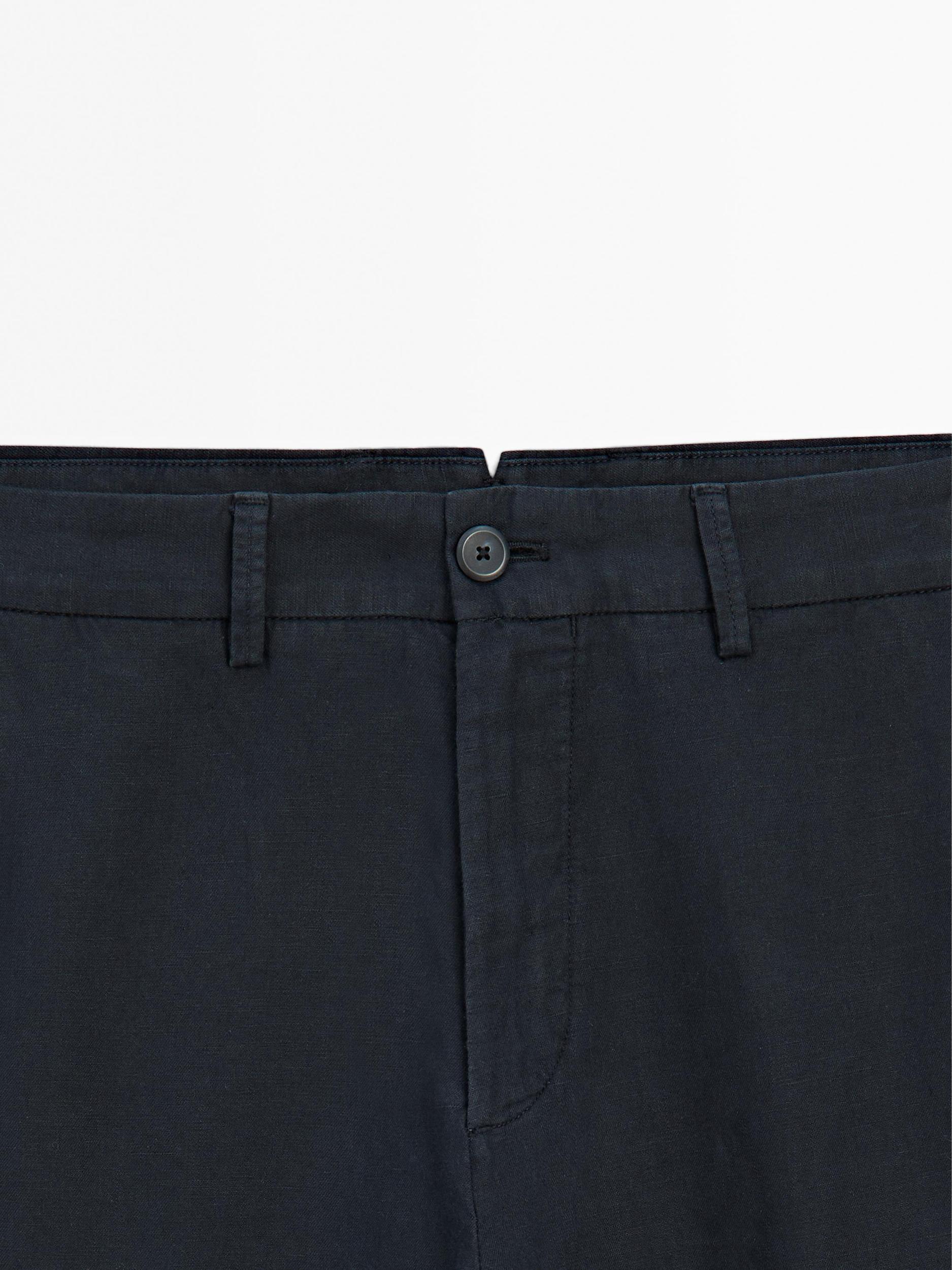 Cotton and linen blend tapered fit trousers Product Image