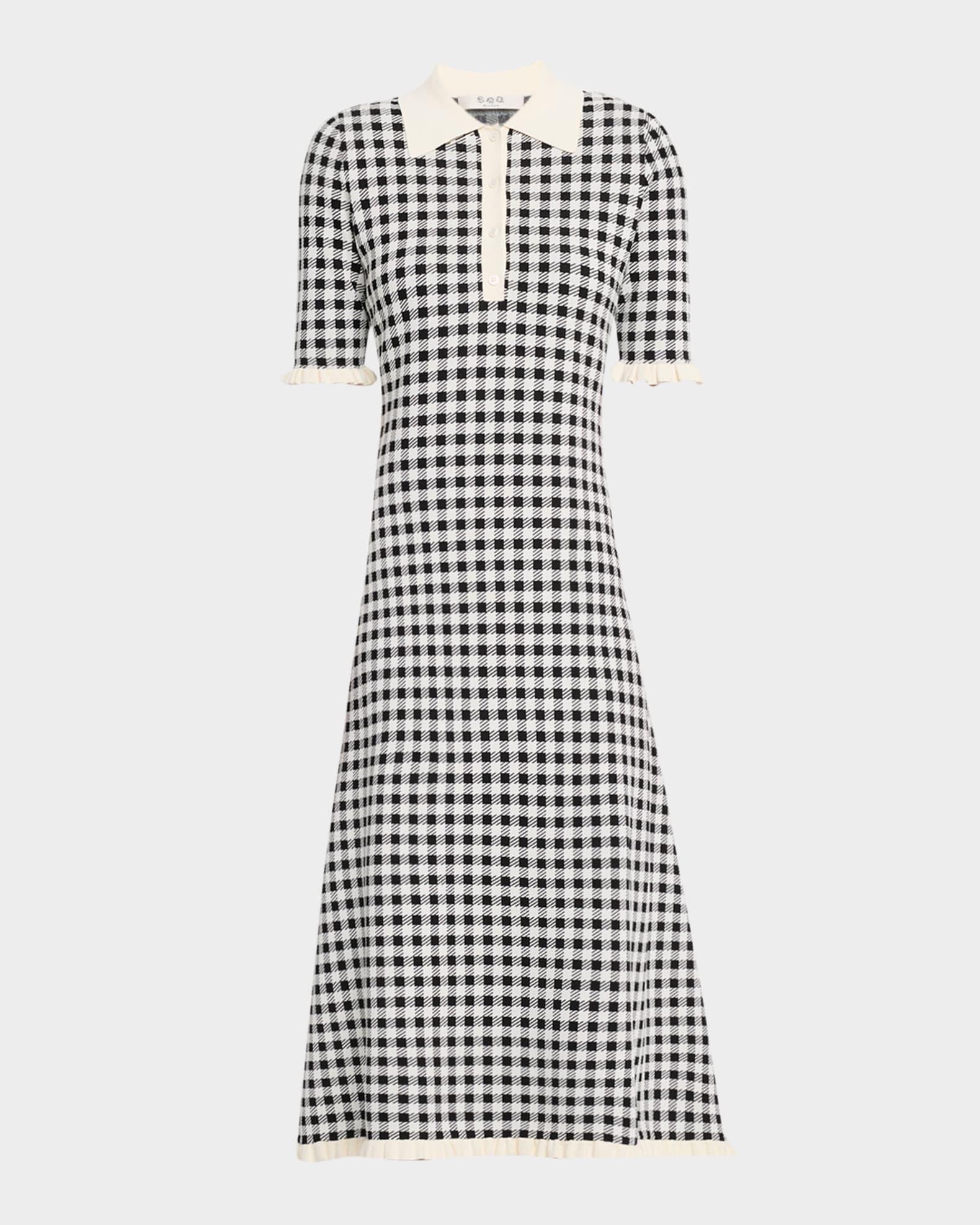 Saige Short-Sleeve Knit Gingham Dress Product Image