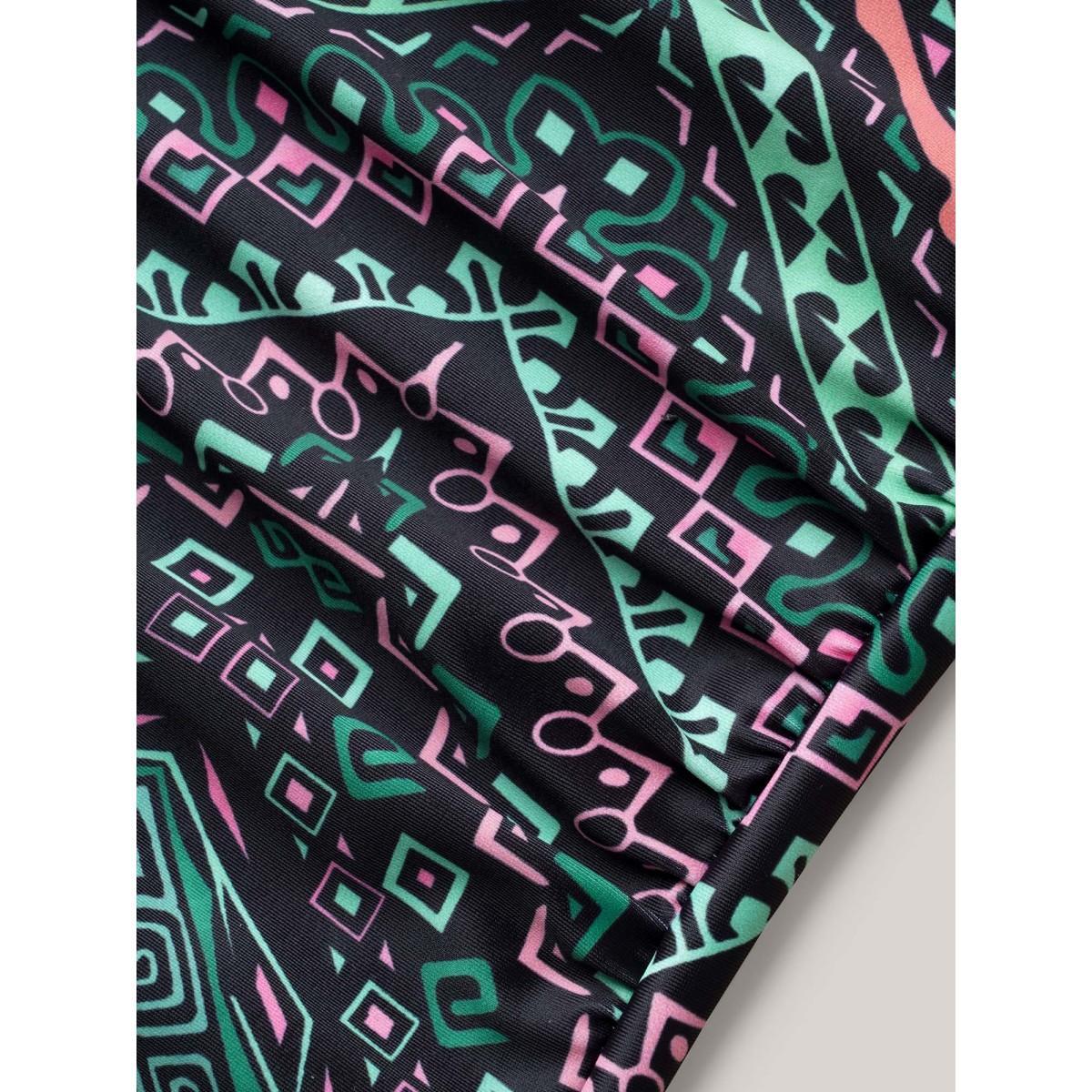 Plus Size Boho Print Webbed Ruched One-Piece Swimsuit Women's Swimwear Multicolor Beach Gathered Curve Bathing Suits High stretch One Pieces BloomChic 26/4X Product Image