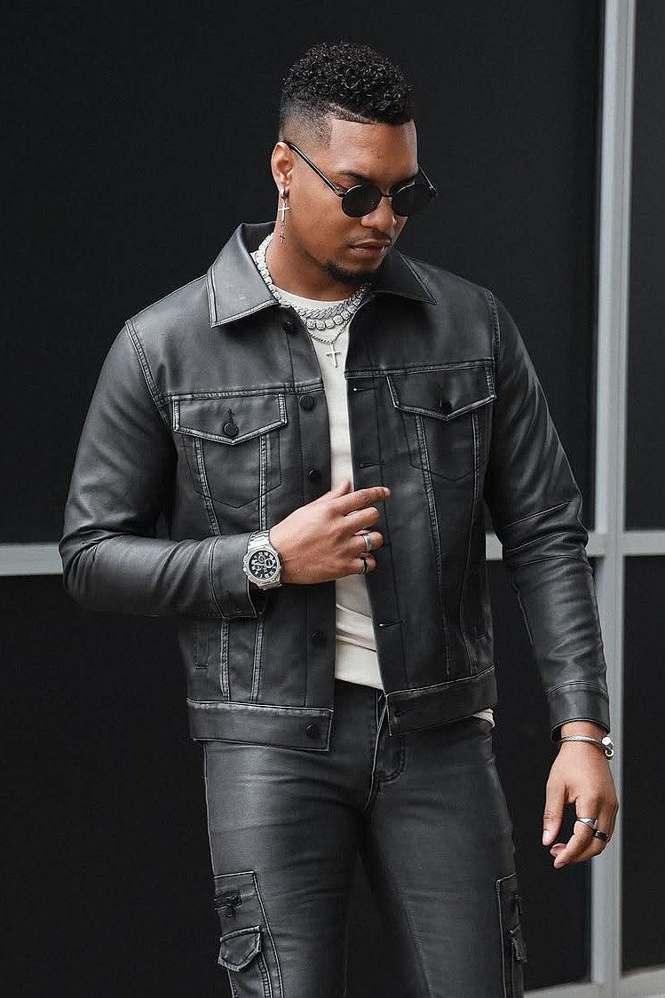 Deco Black PU Jacket Male Product Image
