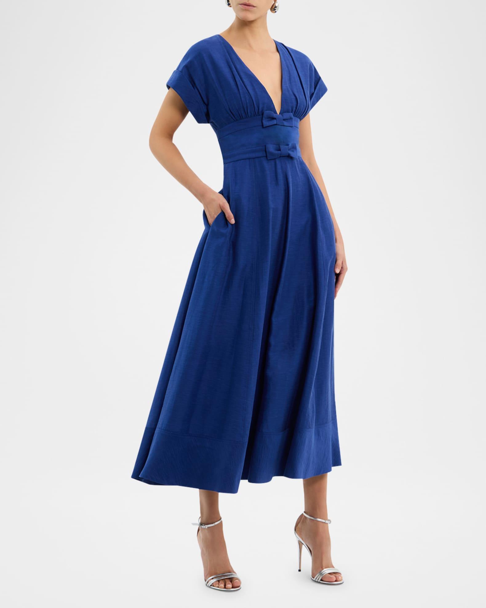 Cera Deep V-Neck Bow Midi Dress Product Image