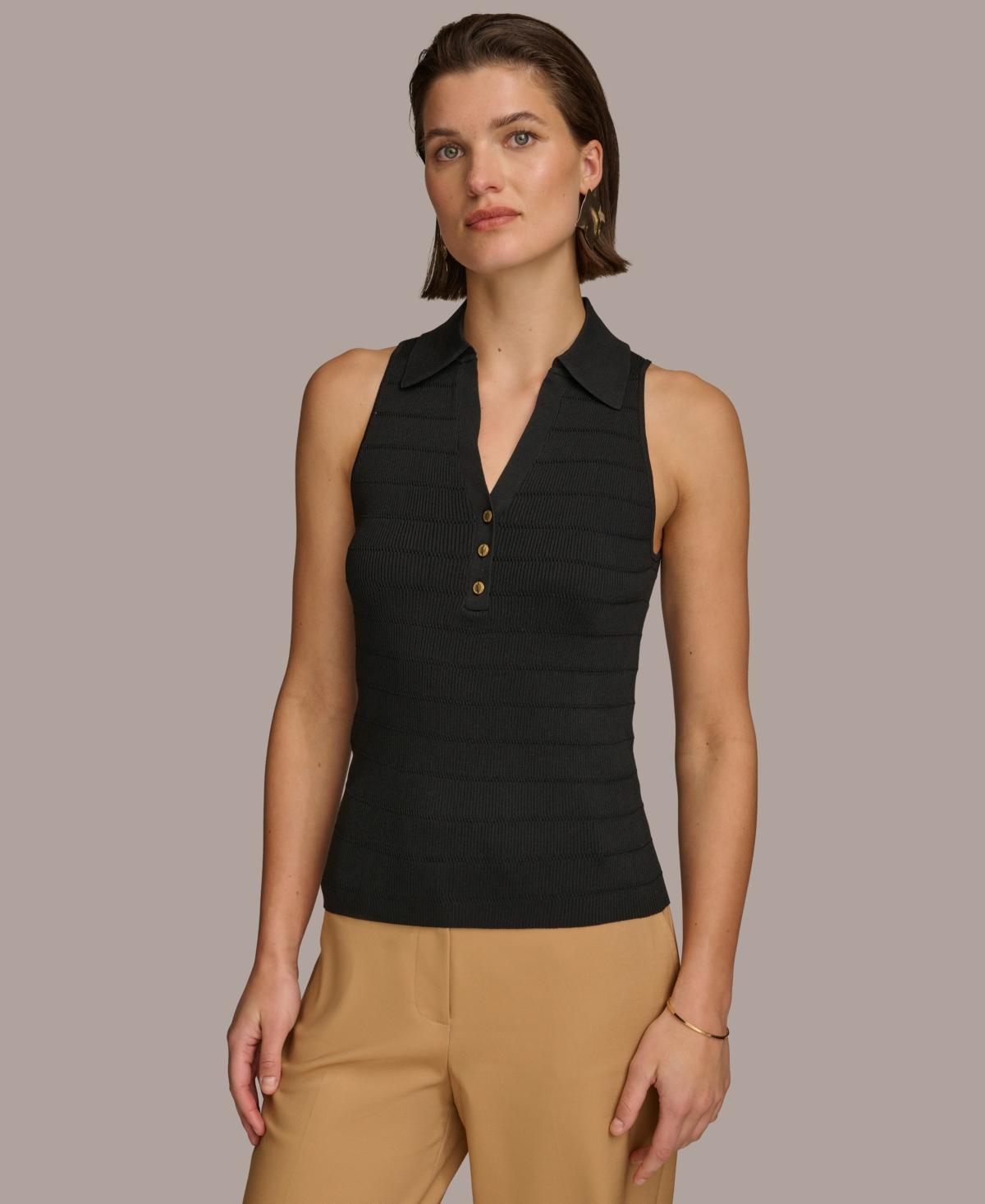 Donna Karan Womens Sleeveless Sweater Knit Polo Product Image