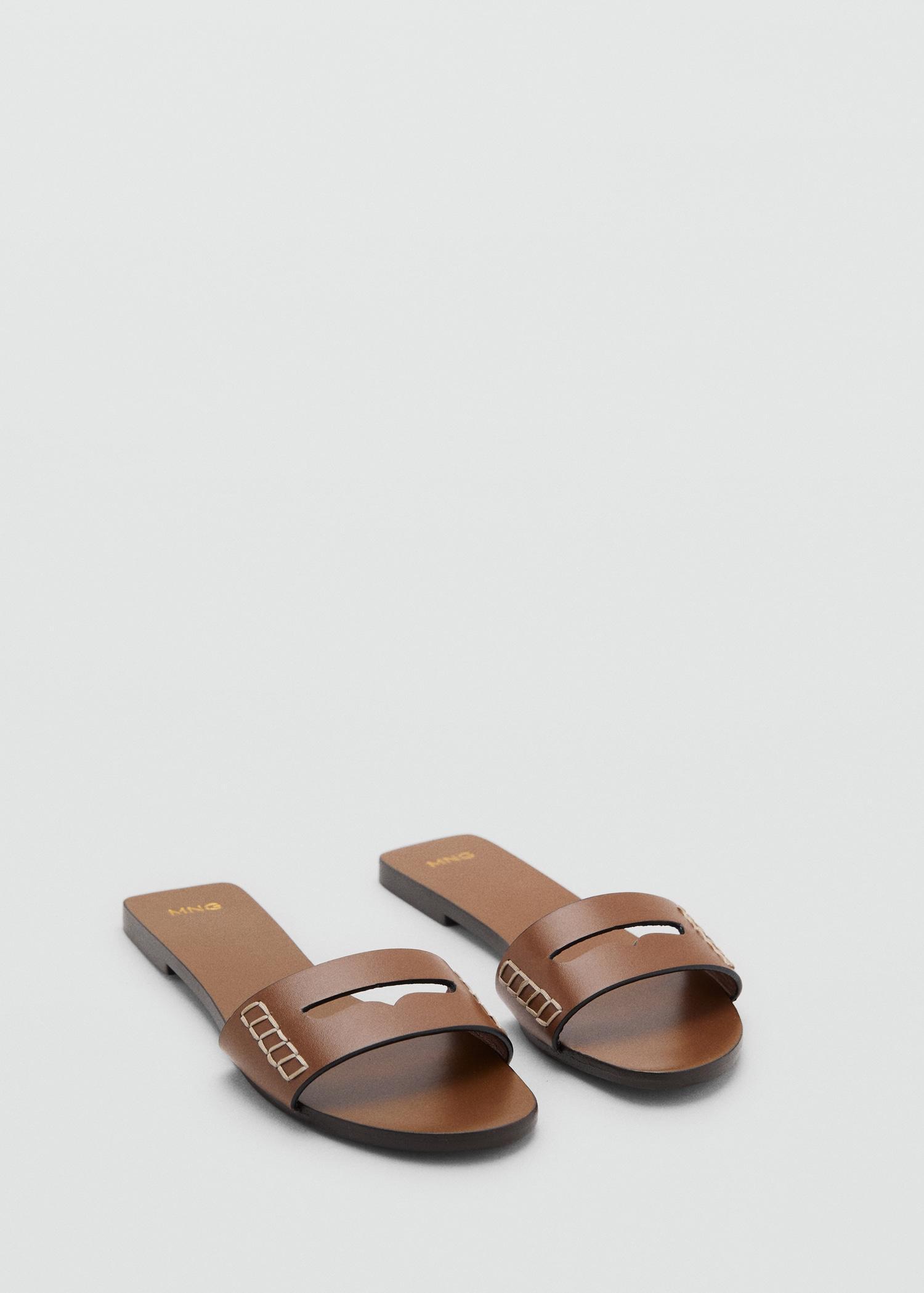 Leather sandals with a wide strap - Women | MANGO USA Product Image